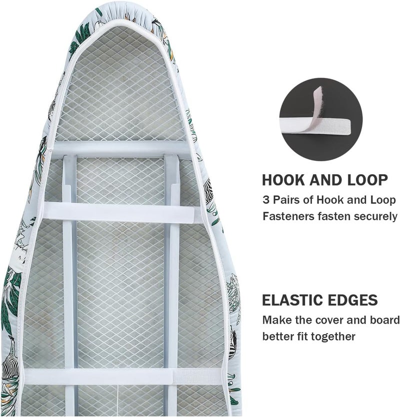 LCLW Ironing Board Cover and Pad Standard Size 15 x 54,3 Pairs of Hook and Loop Fastener Straps,Elastic Edges,2 Layers Ironing Board Cover with Thick Padding (F Pattern) - Image 4